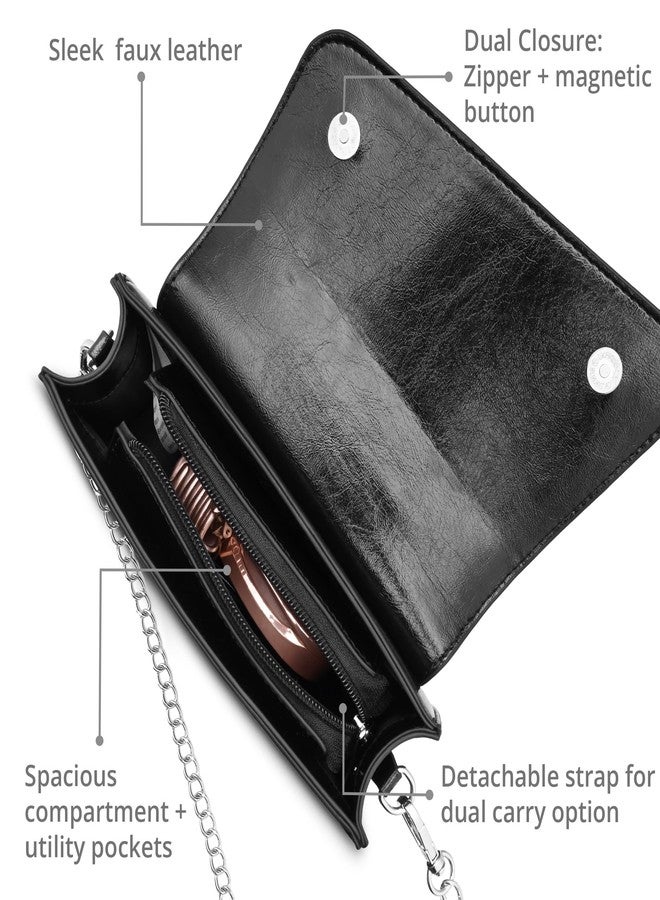 Fastrack Lil’Spark Sling | Black Faux-Leather Women’s Handbag | Sling with Fixed Handle & Detachable Strap for Casual & Party Carry - Image 4